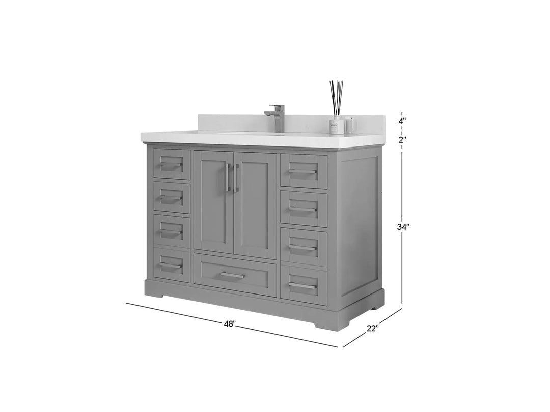 Boston 48 in. W x 22 in. D Single Sink Bathroom Vanity in Wrought Iron with Countertop - Dimensions