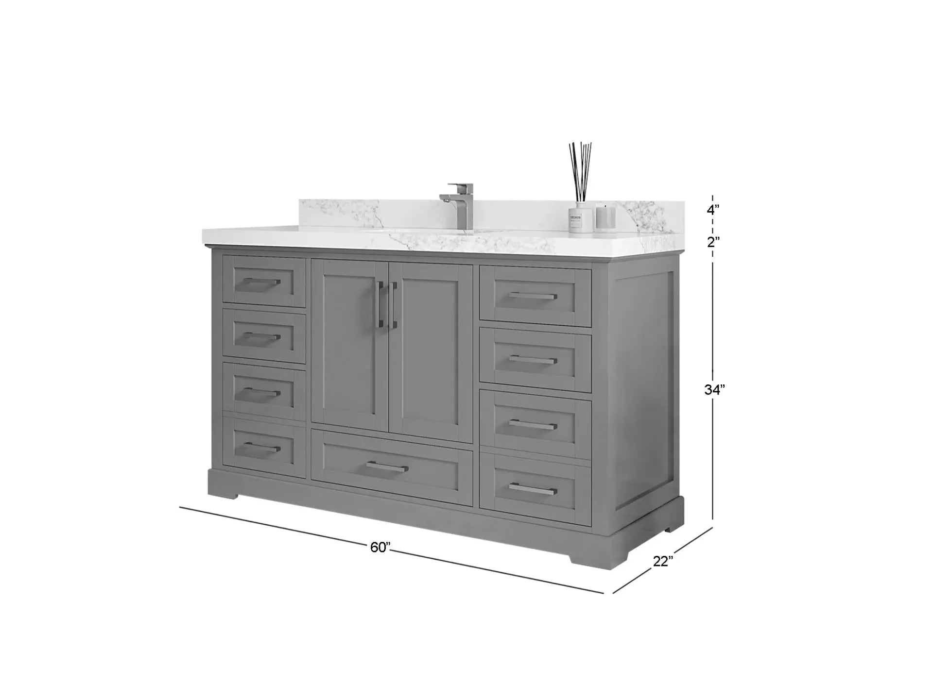 Boston 60 in. W x 22 in. D Single Sink Bathroom Vanity in Alabaster with Countertop - Dimensions
