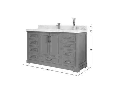 Boston 60 in. W x 22 in. D Single Sink Bathroom Vanity in Alabaster with Countertop - Dimensions