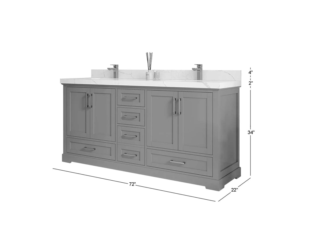 Boston 72 in. W x 22 in. D Double Sink Bathroom Vanity in Wrought Iron with Countertop - Dimensions