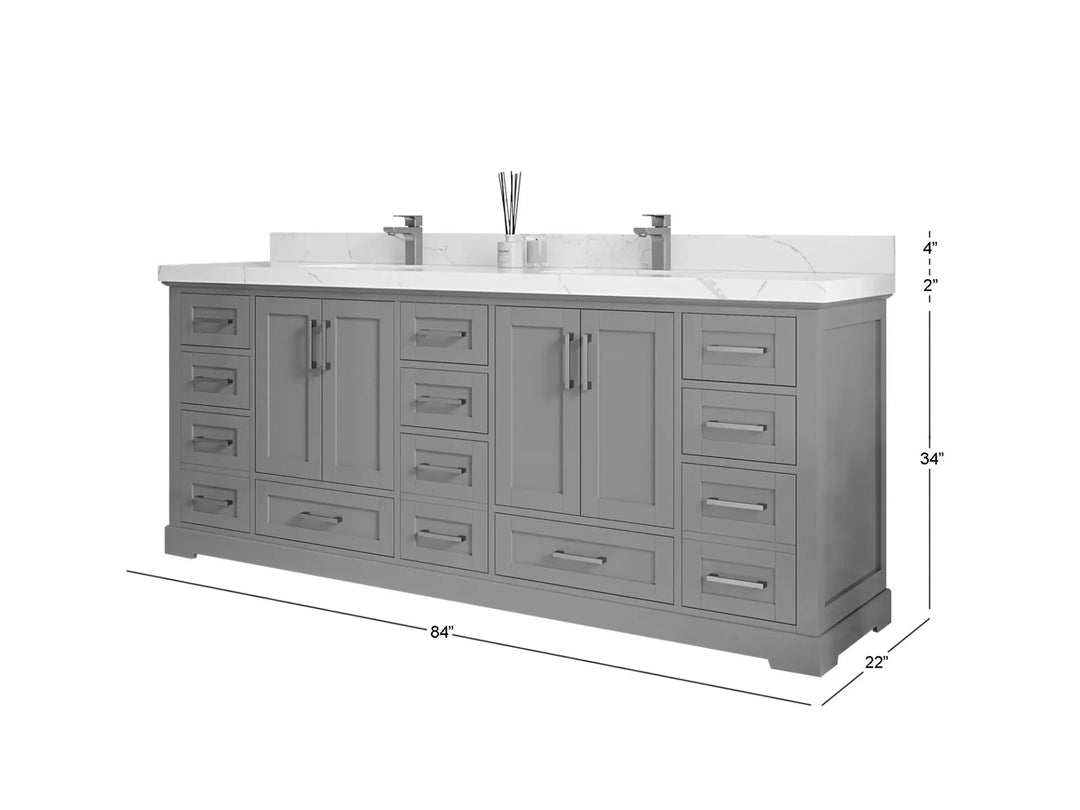 Boston 84 in. W x 22 in. D Double Sink Bathroom Vanity in Alabaster with Countertop - Dimensions
