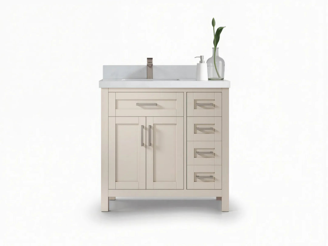 Cambridge 36 in. W x 22 in. D Left Offset Sink Bathroom Vanity | 
              
                Fine Grain Linen Beige
                
                  
             - CAM-CAB-FNG-35L - photo №1