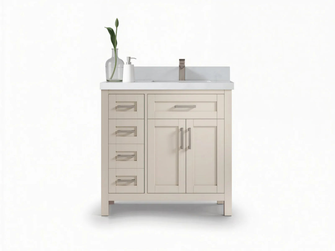 Cambridge 36 in. W x 22 in. D Right Offset Sink Bathroom Vanity | 
              
                Fine Grain Linen Beige
                
                  
             - CAM-CAB-FNG-35R - photo №1