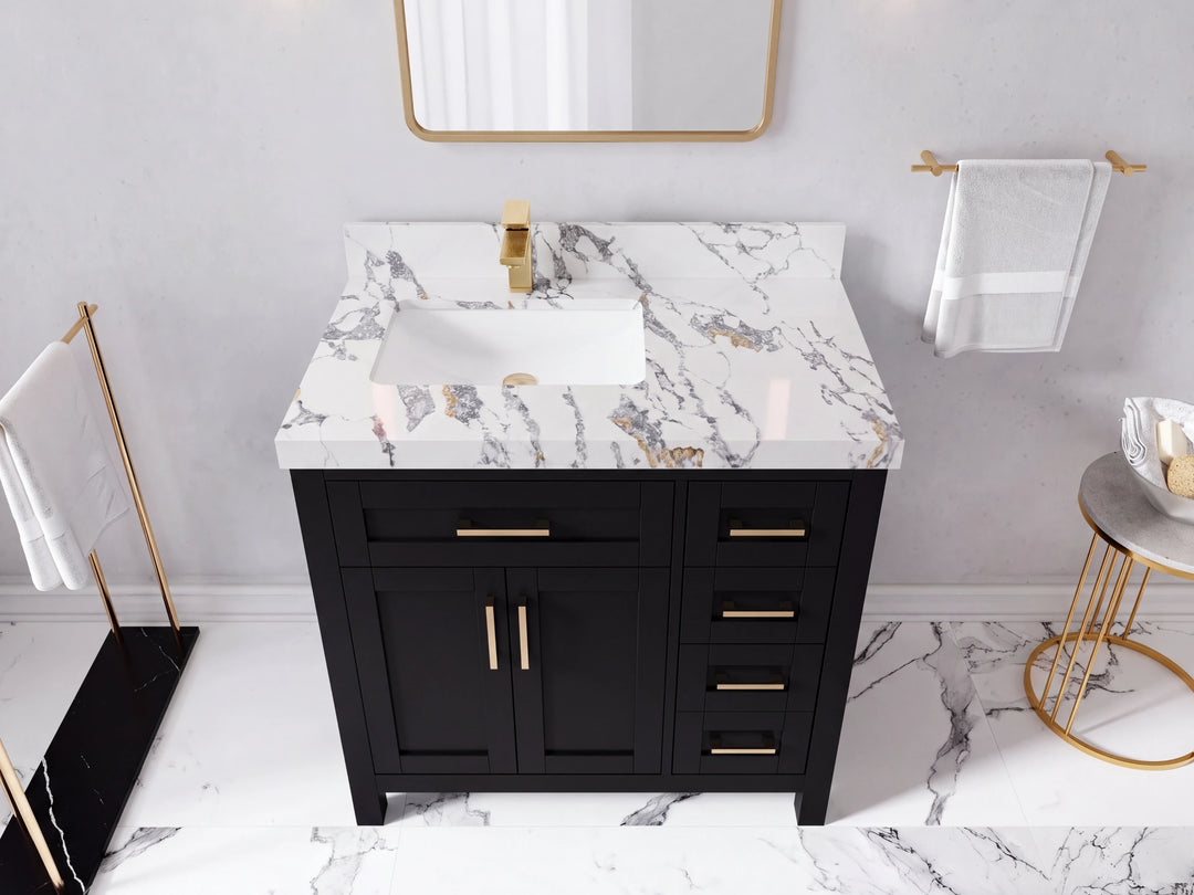 Cambridge 36 in. W x 22 in. D Left Offset Sink Bathroom Vanity | 
              
                Black
                
                  
             - CAM_BLK_WHQZ_36L - photo №50