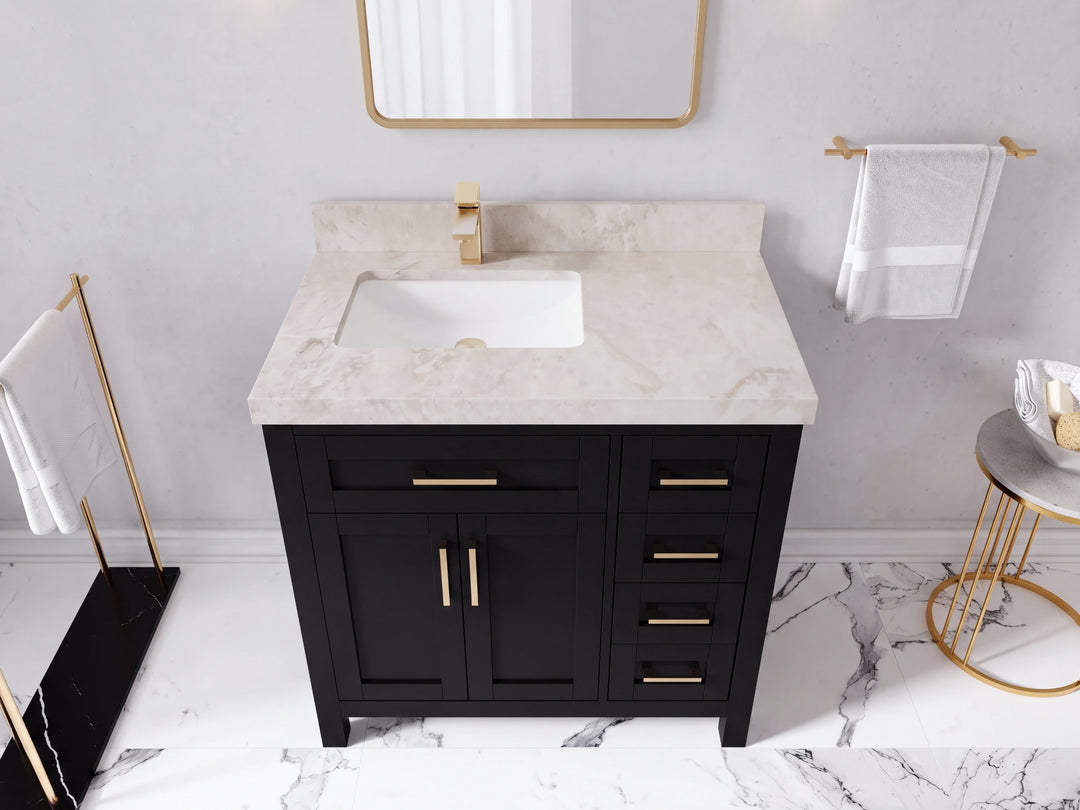 Cambridge 36 in. W x 22 in. D Left Offset Sink Bathroom Vanity | 
              
                Black
                
                  
             - CAM_BLK_WHQZ_36L - photo №47