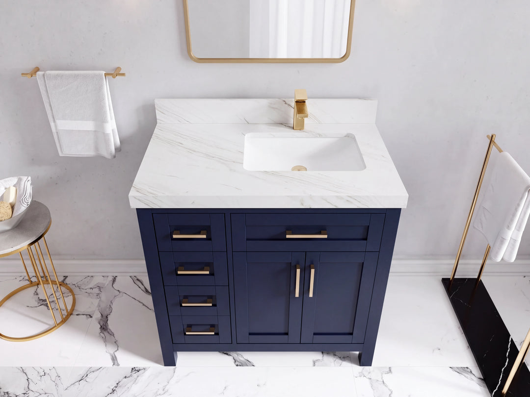 Cambridge 36 in. W x 22 in. D Right Offset Sink Bathroom Vanity | 
              
                Hale Navy Blue
                
                  
             - CAM_HLN_WHQZ_36R - photo №48