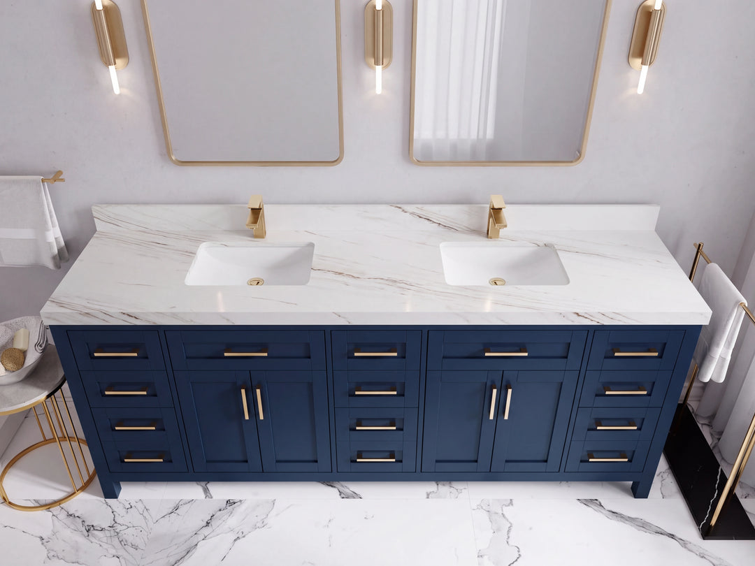 Cambridge 84 in. W x 22 in. D Double Sink Bathroom Vanity | 
              
                Navy Blue
                
                  
             - CAM_NB_WHQZ_84D - photo №48