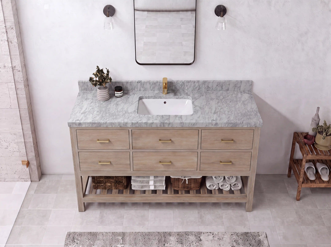 Parker Teak Wood 60 in. W x 22 in. D Single Sink Bathroom Vanity | 
              
                Light Gray Washed
                
                  
             - PRK_TK_LGW_WHQZ_60S - photo №11