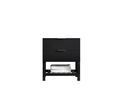 Catalina black reeded cabinet-only base for a 30-inch single-sink bathroom vanity, front view