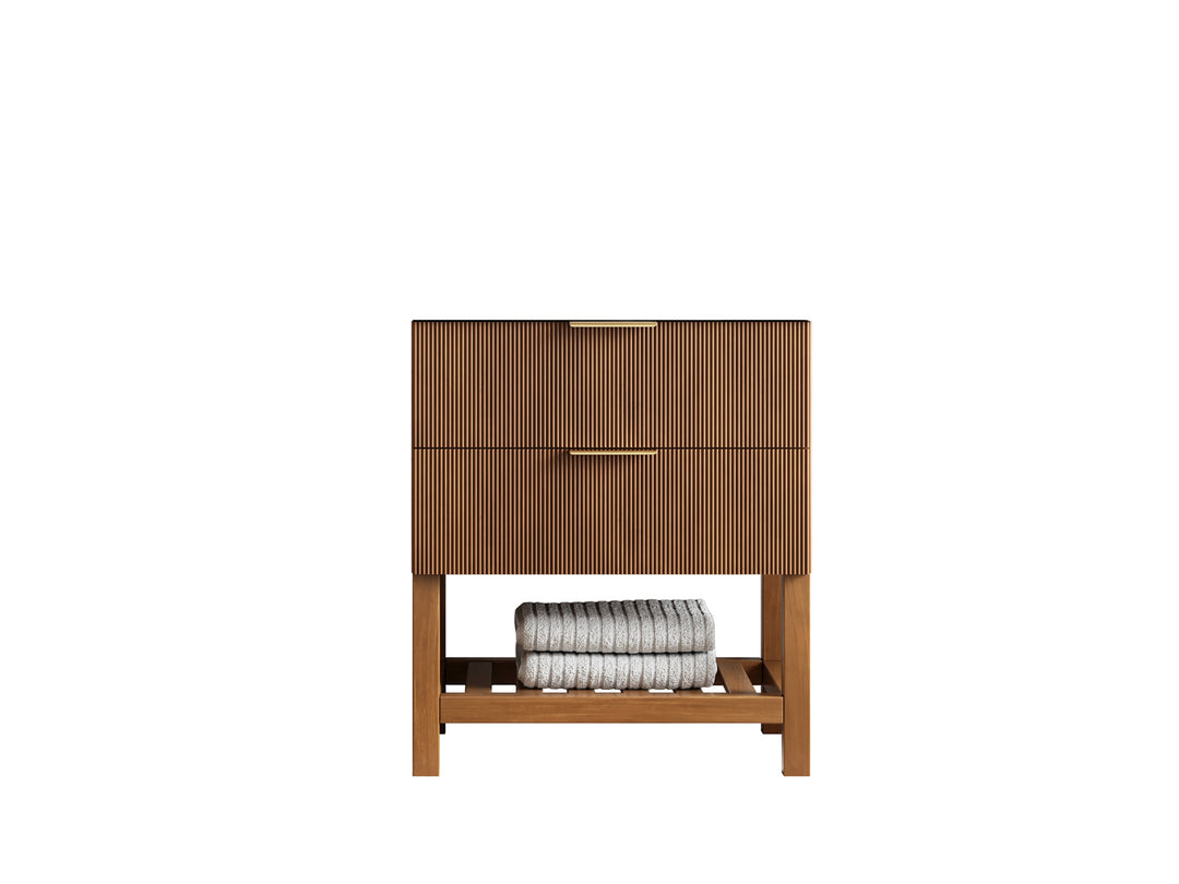Catalina Teak 30 in W x 22 in D Free Standing Reeded Single Sink Bathroom Vanity