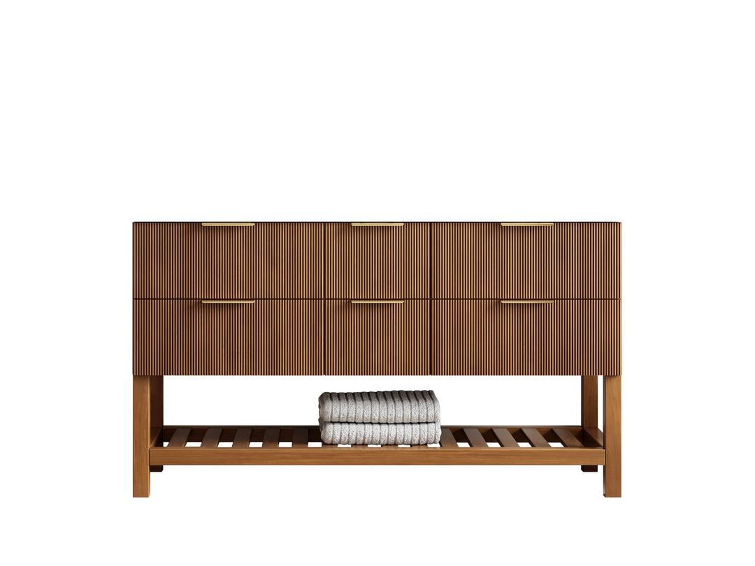 Catalina Teak 60 in W x 22 in D Free Standing Reeded Double Sink Bathroom Vanity
