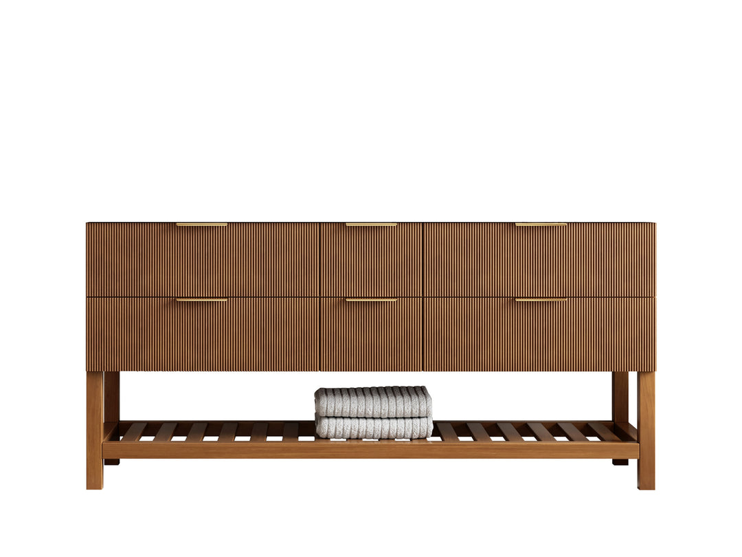 Catalina Teak 72 in W x 22 in D Free Standing Reeded Double Sink Bathroom Vanity