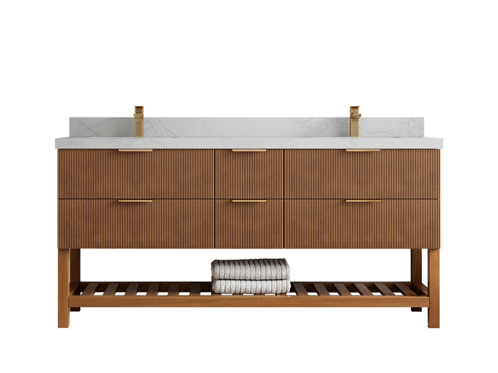 Catalina Teak 72 in W x 22 in D Free Standing Reeded Double Sink Bathroom Vanity - photo 1