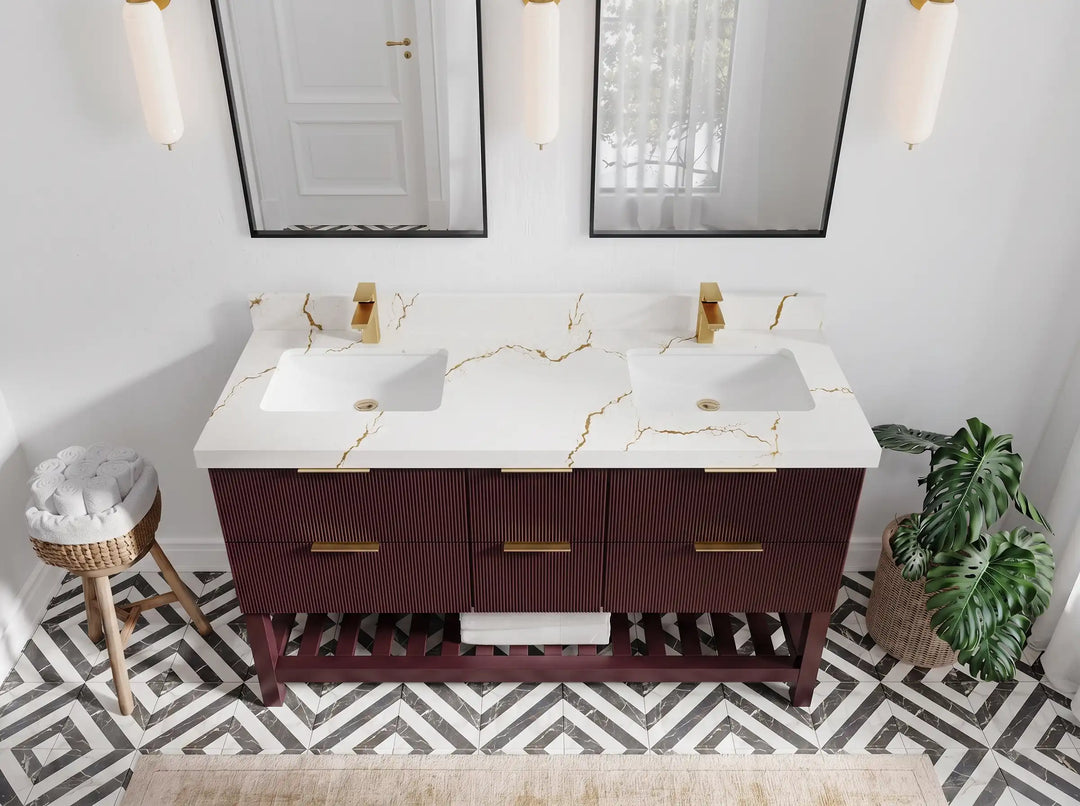 Catalina 60 in W x 22 in D Free Standing Reeded Double Sink Bathroom Vanity | 
              
                Burgundy
                
                  
             - CAT_BGD_ARB_60D - photo №6