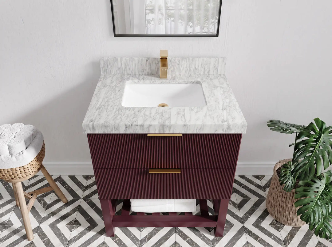 Catalina 30 in W x 22 in D Free Standing Reeded Single Sink Bathroom Vanity | 
              
                Burgundy
                
                  
             - CAT_BGD_WHQZ_30 - photo №10