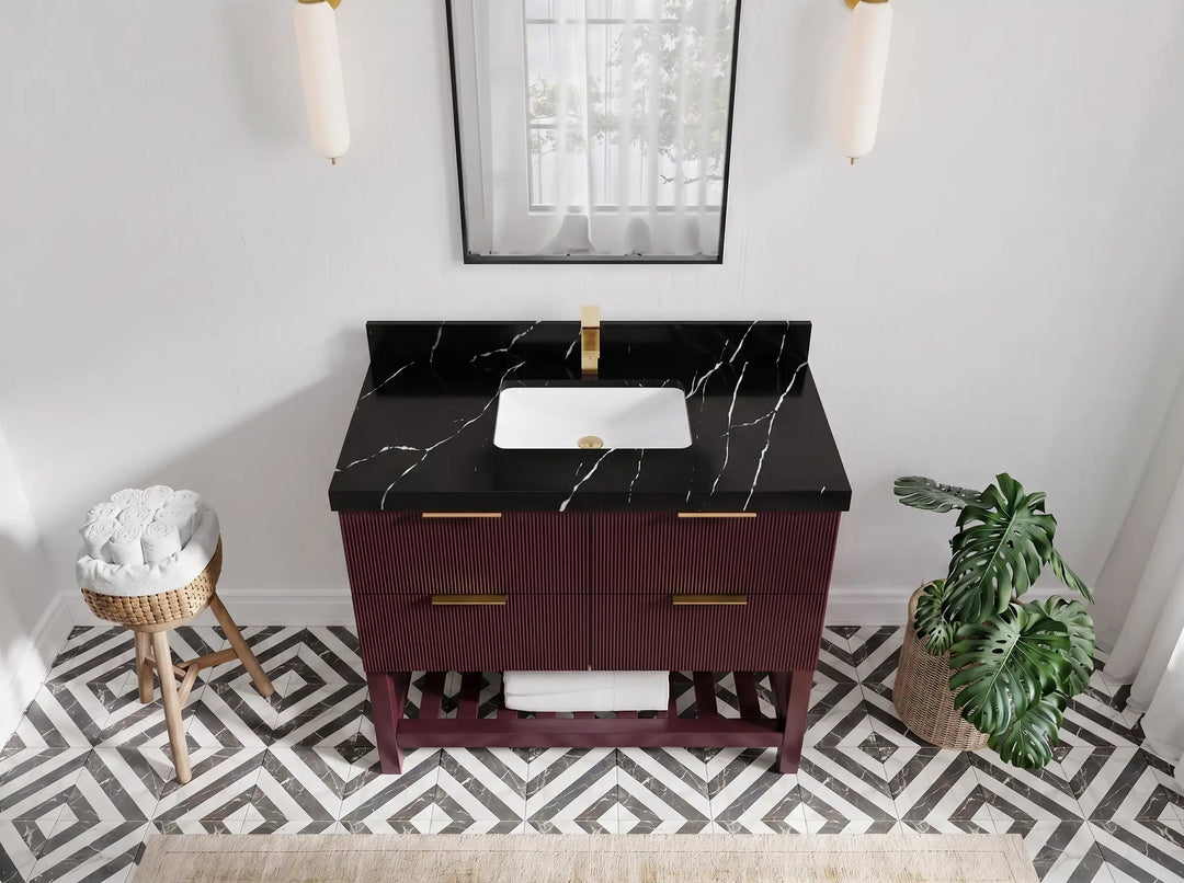 Catalina 42 in W x 22 in D Free Standing Reeded Single Sink Bathroom Vanity | 
              
                Burgundy
                
                  
             - CAT_BGD_WHQZ_42 - photo №6