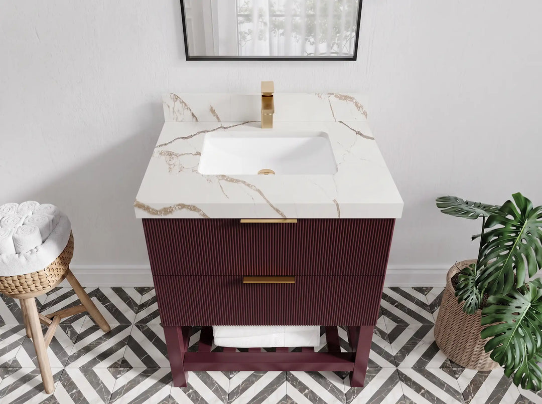 Catalina 30 in W x 22 in D Free Standing Reeded Single Sink Bathroom Vanity | 
              
                Burgundy
                
                  
             - CAT_BGD_WHQZ_30 - photo №6