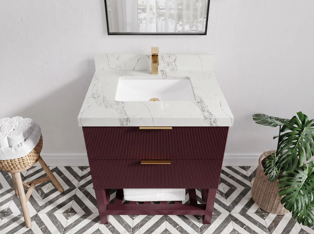 Catalina 30 in W x 22 in D Free Standing Reeded Single Sink Bathroom Vanity | 
              
                Burgundy
                
                  
             - CAT_BGD_WHQZ_30 - photo №8