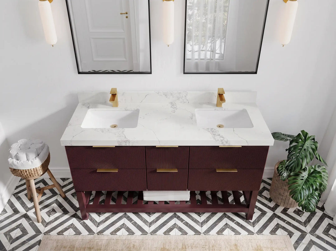 Catalina 60 in W x 22 in D Free Standing Reeded Double Sink Bathroom Vanity | 
              
                Burgundy
                
                  
             - CAT_BGD_ARB_60D - photo №11