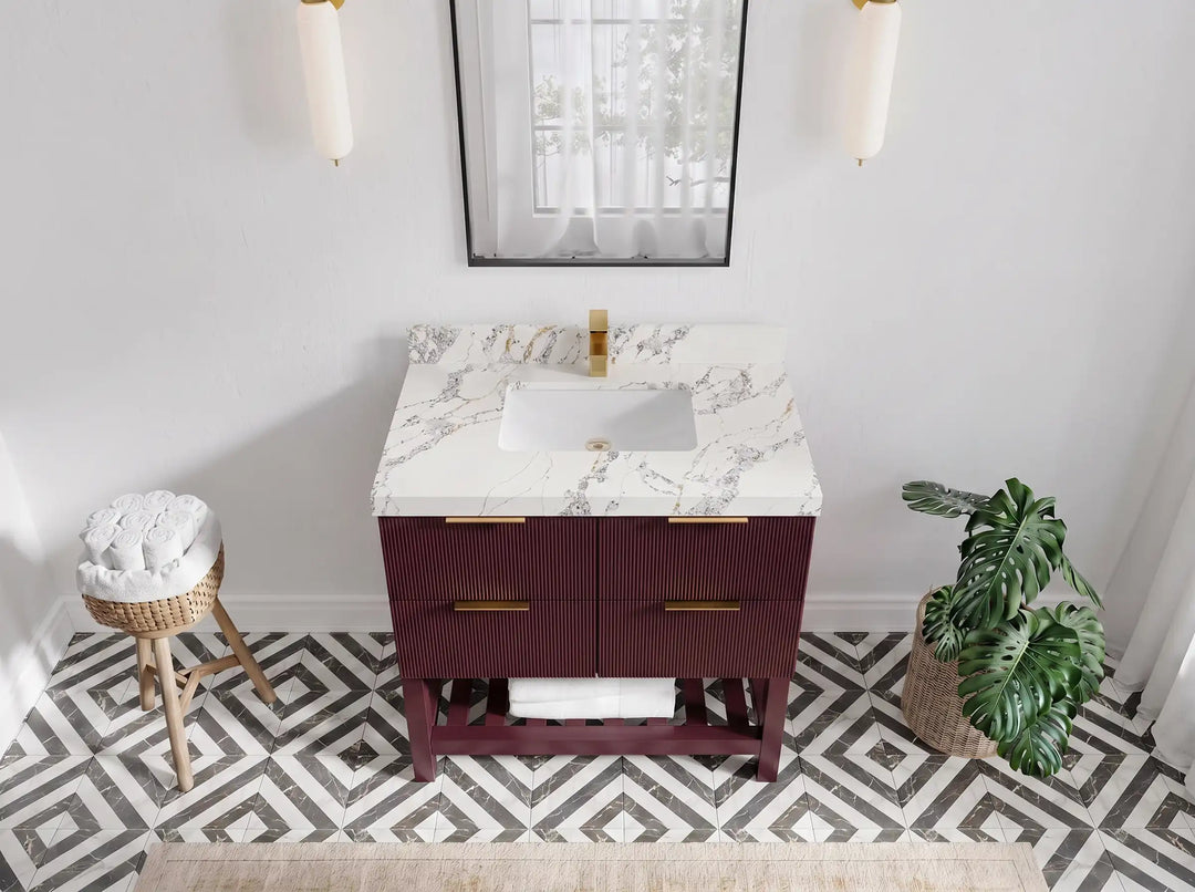 Catalina 36 in. W x 22 in. D Center Sink Bathroom Vanity | 
              
                Burgundy
                
                  
             - CAT_BGD_WHQZ_36 - photo №14