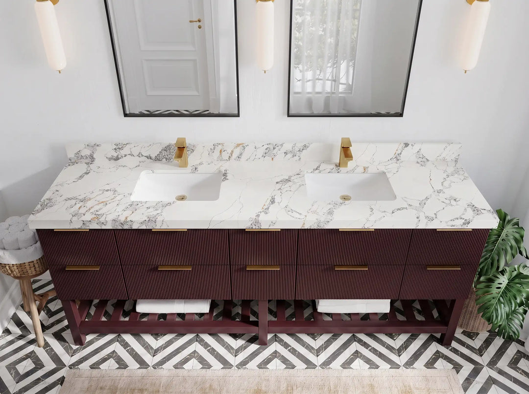 Catalina 84 in W x 22 in D Free Standing Reeded Double Sink Bathroom Vanity | 
              
                Burgundy
                
                  
             - CAT_BGD_WHQZ_84 - photo №6