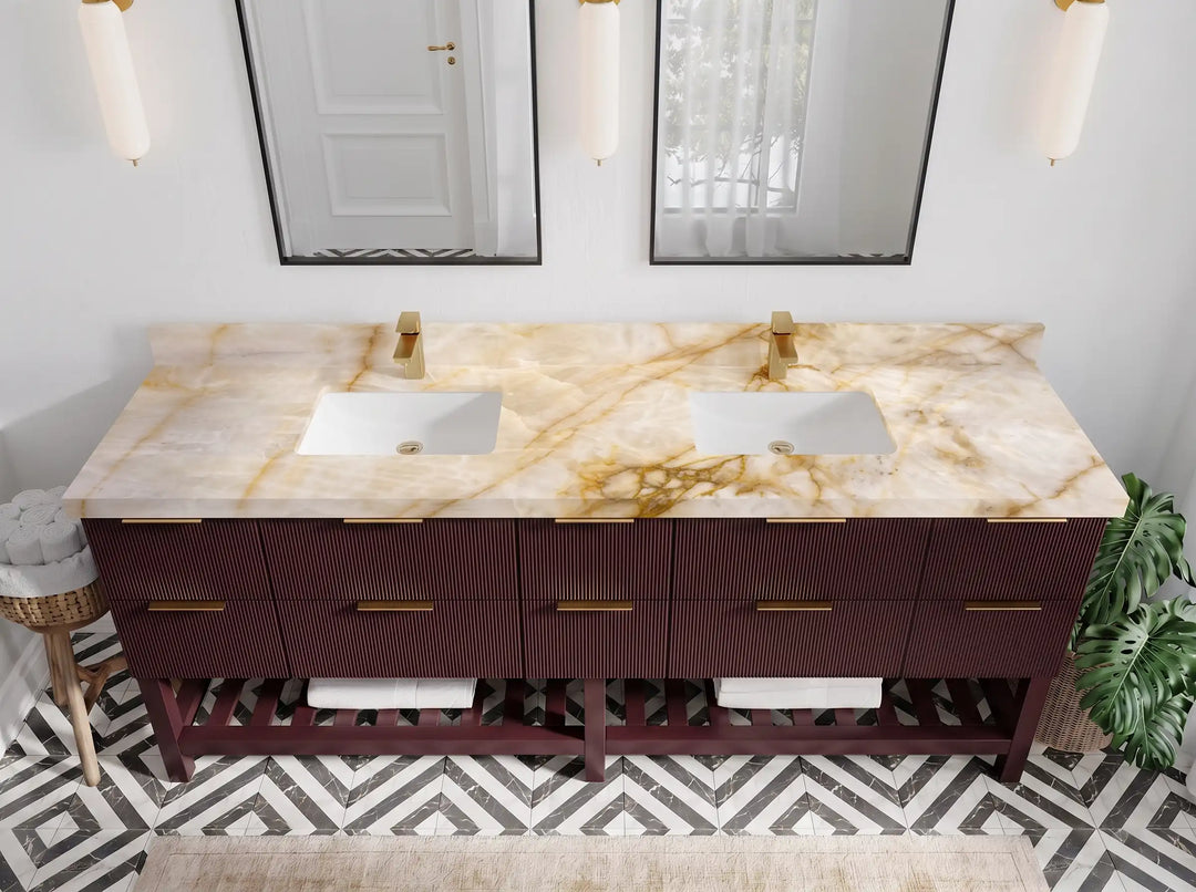 Catalina 84 in W x 22 in D Free Standing Reeded Double Sink Bathroom Vanity | 
              
                Burgundy
                
                  
             - CAT_BGD_WHQZ_84 - photo №25