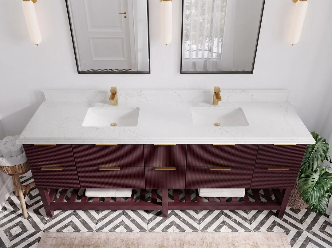 Catalina 84 in W x 22 in D Free Standing Reeded Double Sink Bathroom Vanity | 
              
                Burgundy
                
                  
             - CAT_BGD_WHQZ_84 - photo №36