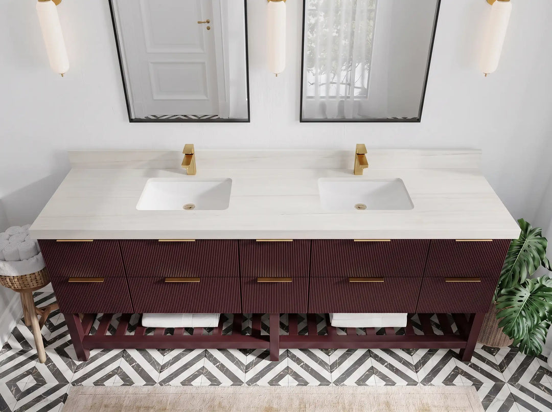 Catalina 84 in W x 22 in D Free Standing Reeded Double Sink Bathroom Vanity | 
              
                Burgundy
                
                  
             - CAT_BGD_WHQZ_84 - photo №26