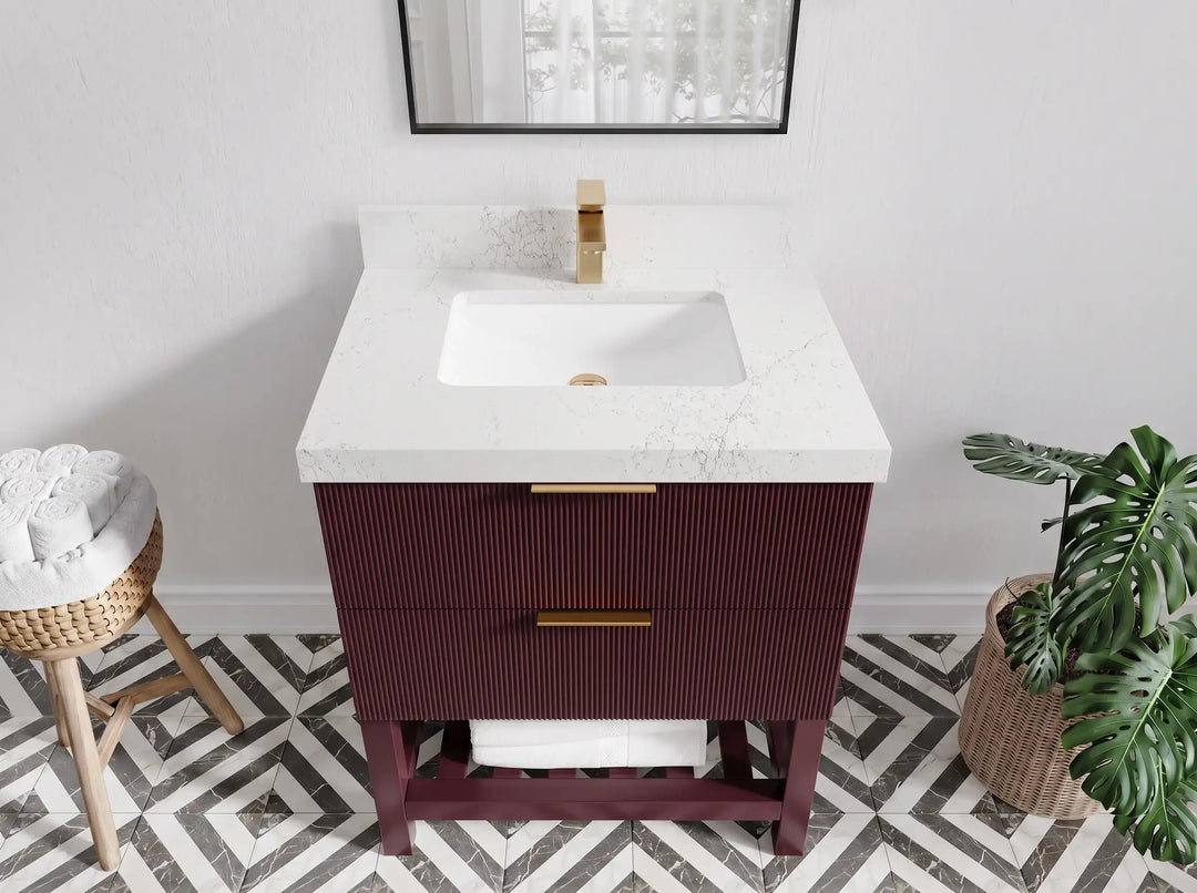 Catalina 30 in W x 22 in D Free Standing Reeded Single Sink Bathroom Vanity | 
              
                Burgundy
                
                  
             - CAT_BGD_WHQZ_30 - photo №12