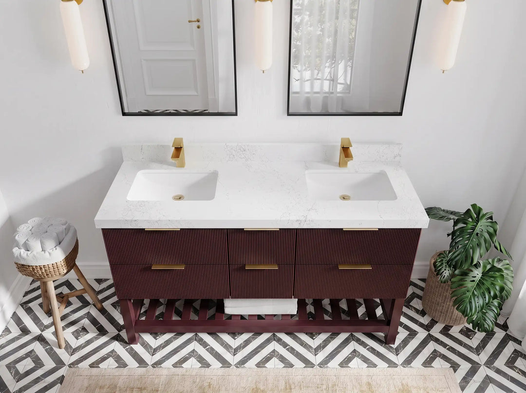 Catalina 60 in W x 22 in D Free Standing Reeded Double Sink Bathroom Vanity | 
              
                Burgundy
                
                  
             - CAT_BGD_ARB_60D - photo №17