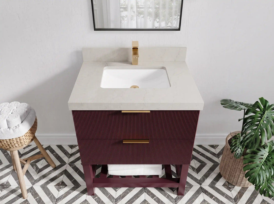 Catalina 30 in W x 22 in D Free Standing Reeded Single Sink Bathroom Vanity | 
              
                Burgundy
                
                  
             - CAT_BGD_WHQZ_30 - photo №13