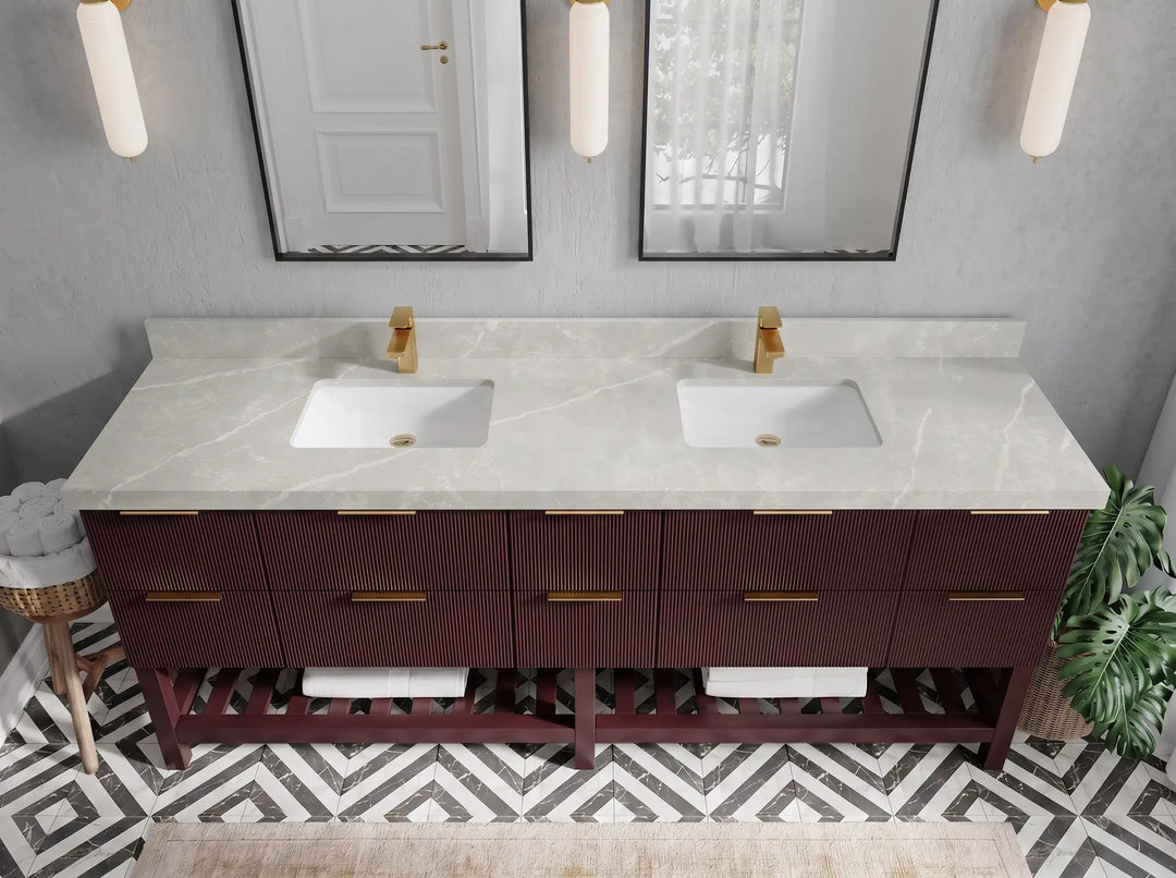 Catalina 84 in W x 22 in D Free Standing Reeded Double Sink Bathroom Vanity | 
              
                Burgundy
                
                  
             - CAT_BGD_WHQZ_84 - photo №14