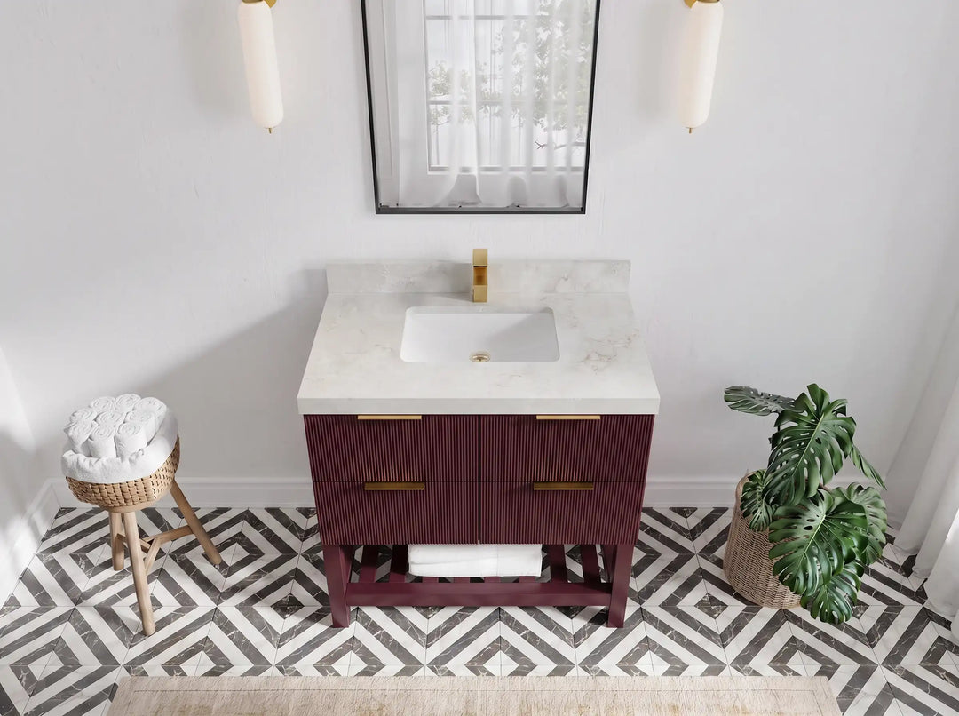 Catalina 36 in. W x 22 in. D Center Sink Bathroom Vanity | 
              
                Burgundy
                
                  
             - CAT_BGD_WHQZ_36 - photo №18