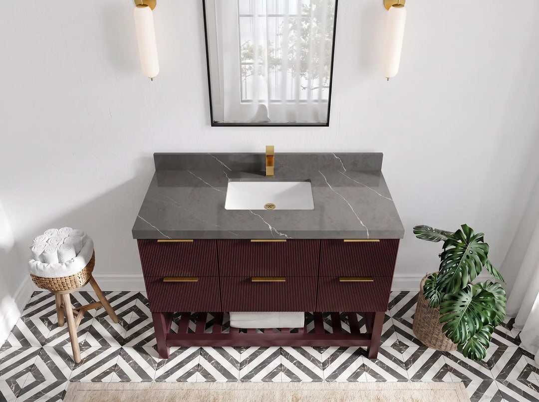 Catalina 48 in W x 22 in D Free Standing Reeded Single Sink Bathroom Vanity | 
              
                Burgundy
                
                  
             - CAT_BGD_WHQZ_48S - photo №24
