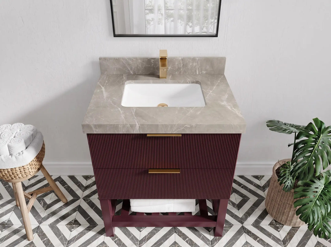 Catalina 30 in W x 22 in D Free Standing Reeded Single Sink Bathroom Vanity | 
              
                Burgundy
                
                  
             - CAT_BGD_WHQZ_30 - photo №21