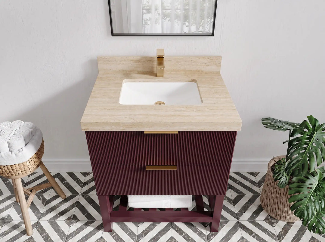 Catalina 30 in W x 22 in D Free Standing Reeded Single Sink Bathroom Vanity | 
              
                Burgundy
                
                  
             - CAT_BGD_WHQZ_30 - photo №22