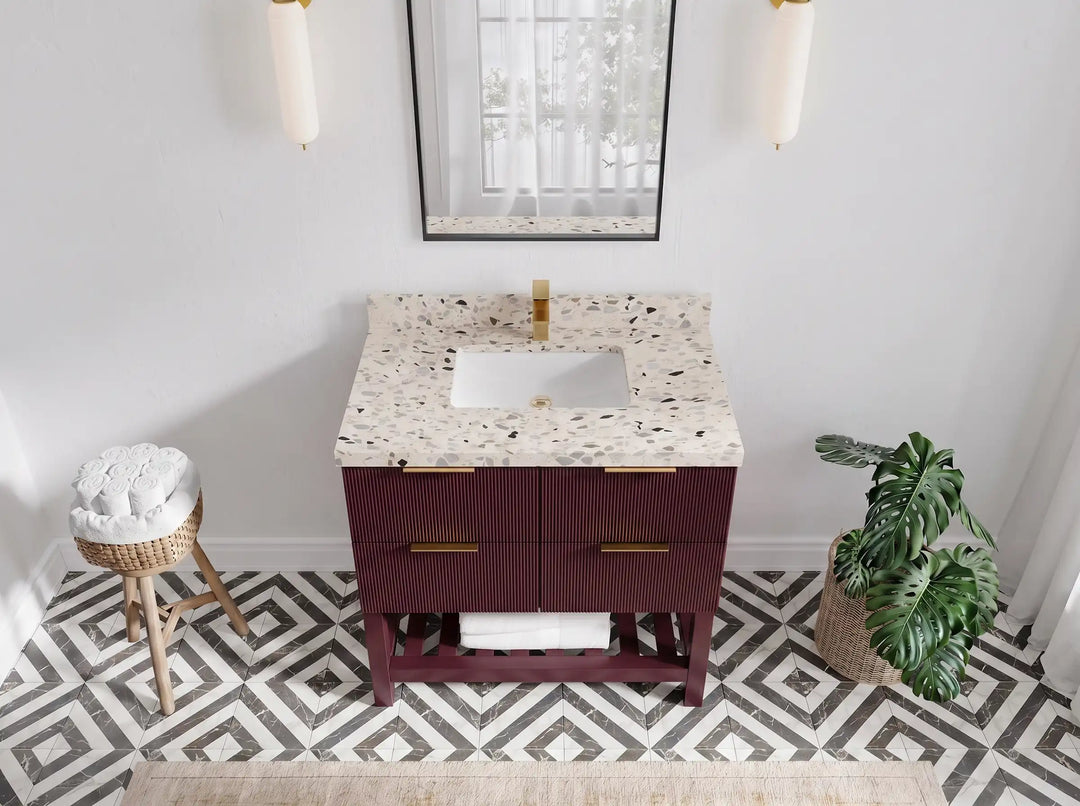 Catalina 36 in. W x 22 in. D Center Sink Bathroom Vanity | 
              
                Burgundy
                
                  
             - CAT_BGD_WHQZ_36 - photo №33