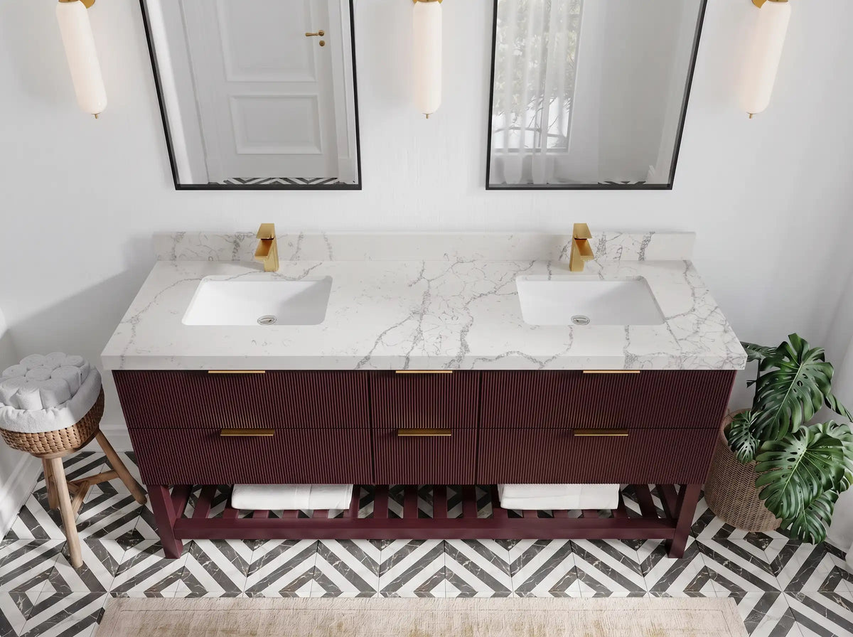 Catalina 72 in W x 22 in D Free Standing Reeded Double Sink Bathroom Vanity