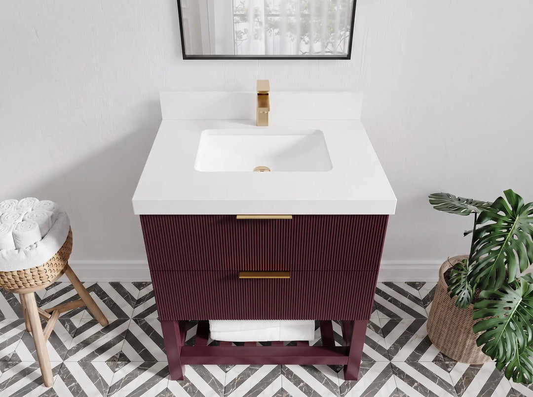 Catalina 30 in W x 22 in D Free Standing Reeded Single Sink Bathroom Vanity | 
              
                Burgundy
                
                  
             - CAT_BGD_WHQZ_30 - photo №5