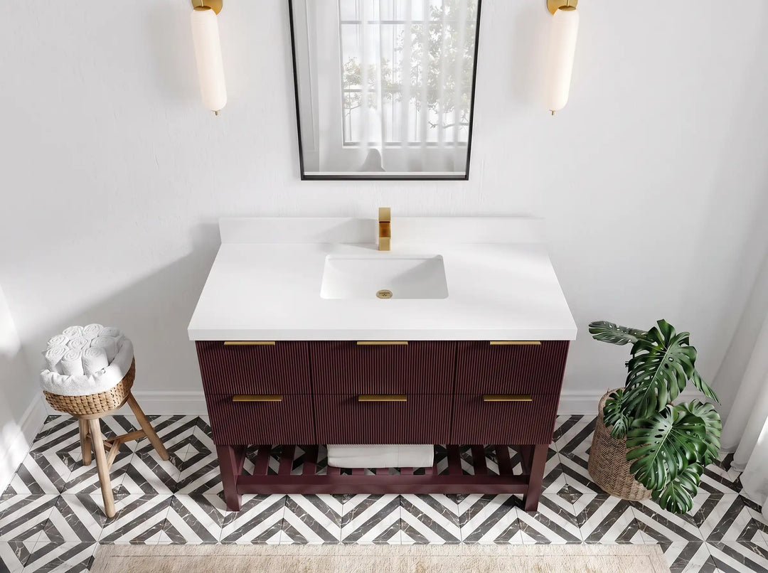 Catalina 48 in W x 22 in D Free Standing Reeded Single Sink Bathroom Vanity | 
              
                Burgundy
                
                  
             - CAT_BGD_WHQZ_48S - photo №5