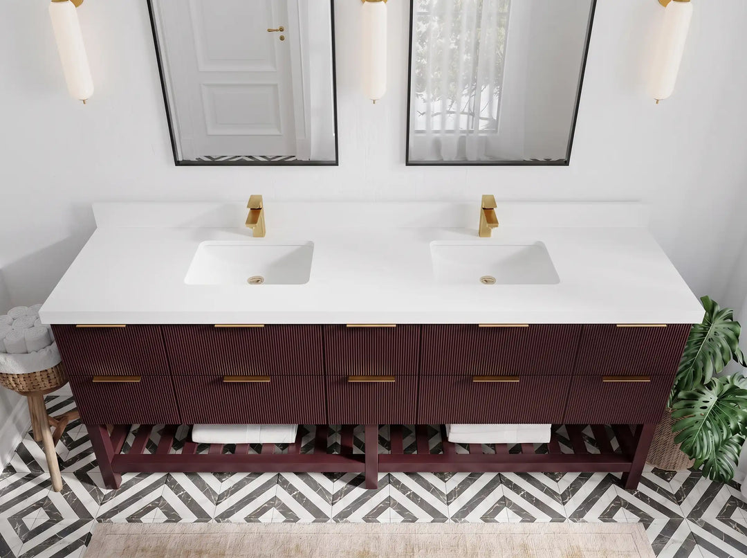 Catalina 84 in W x 22 in D Free Standing Reeded Double Sink Bathroom Vanity | 
              
                Burgundy
                
                  
             - CAT_BGD_WHQZ_84 - photo №5