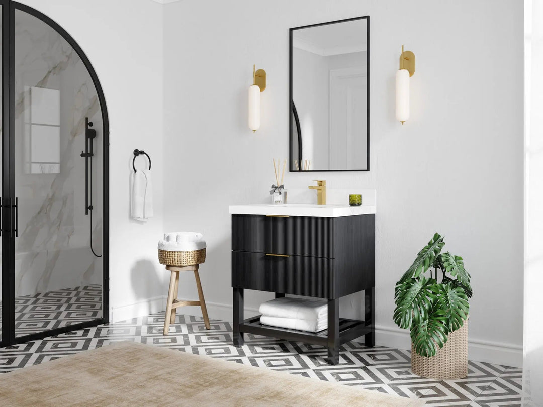 Catalina 30 in. W x 22 in. D Double Sink Bathroom Vanity in Black with Countertop- Side View