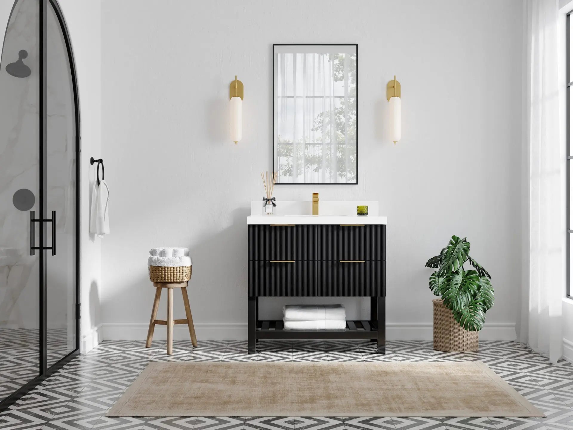 Catalina 36 in. W x 22 in. D Single Sink Bathroom Vanity in Black with Countertop - Full View