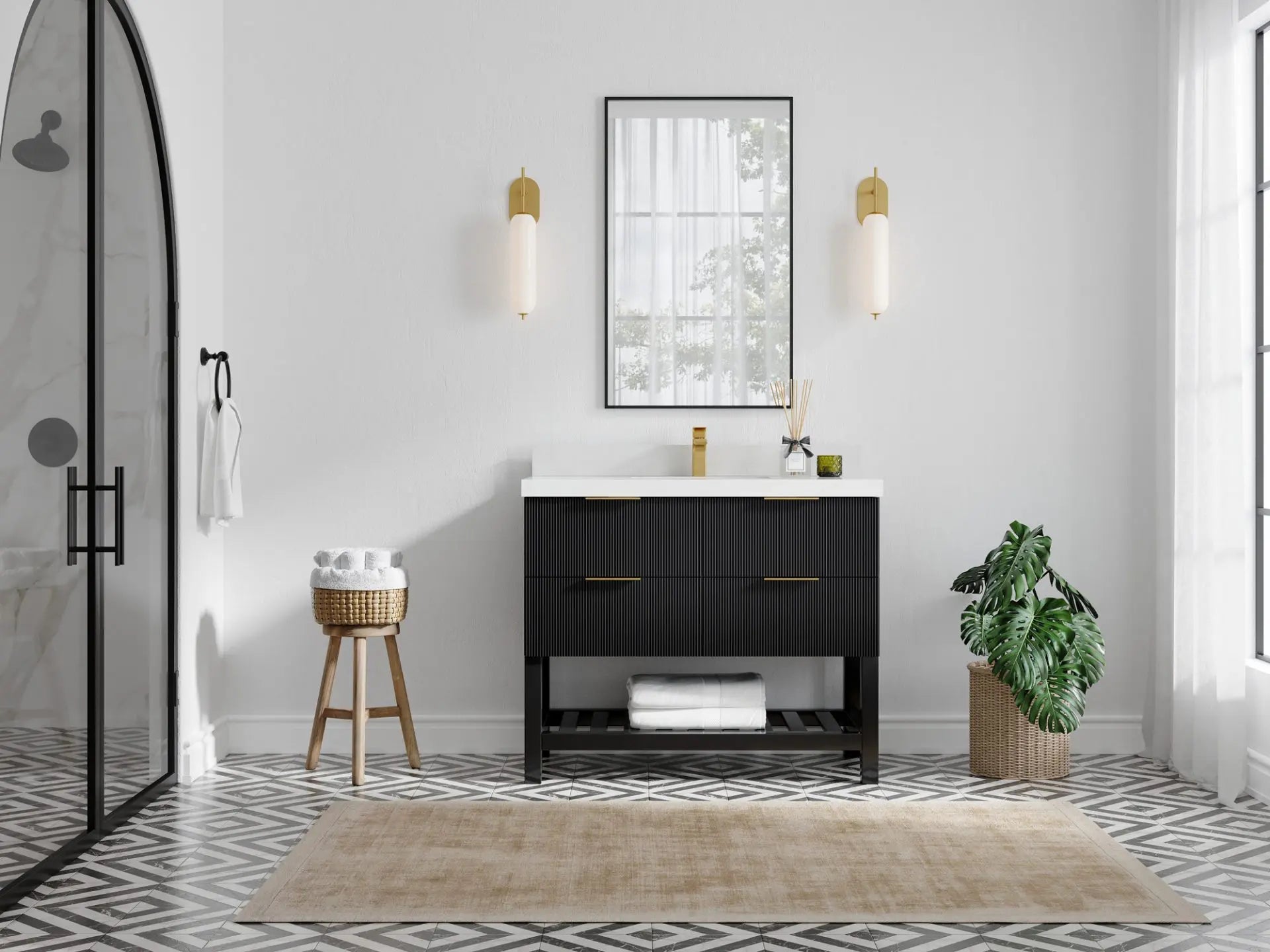 Catalina 42 in. W x 22 in. D Single Sink Bathroom Vanity in Black with Countertop - Full View