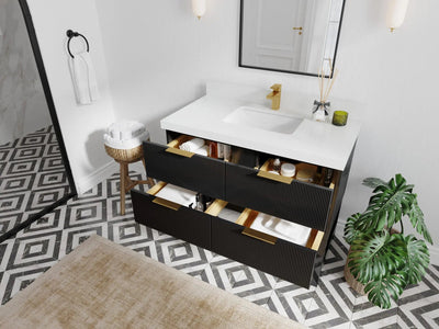 Catalina 42 in. W x 22 in. D Single Sink Bathroom Vanity in Black with Countertop - Side View Open Drawer