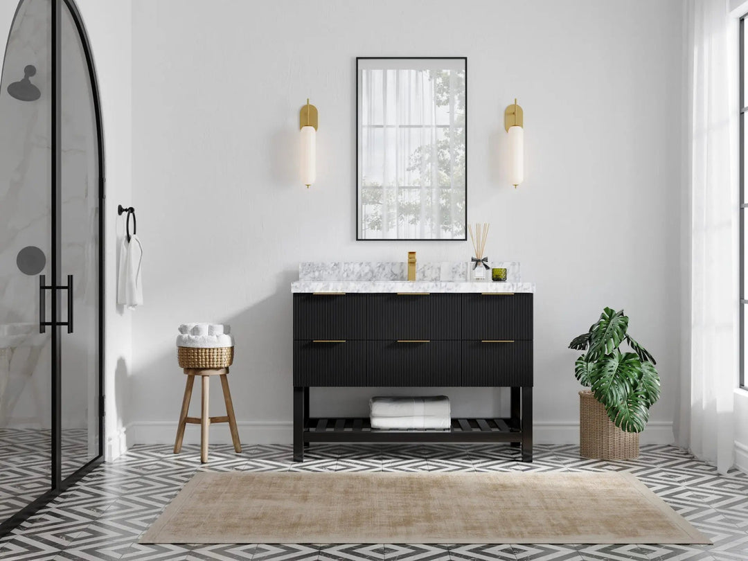 Catalina 48 in. W x 22 in. D Single Sink Bathroom Vanity in Black with Countertop - Full View