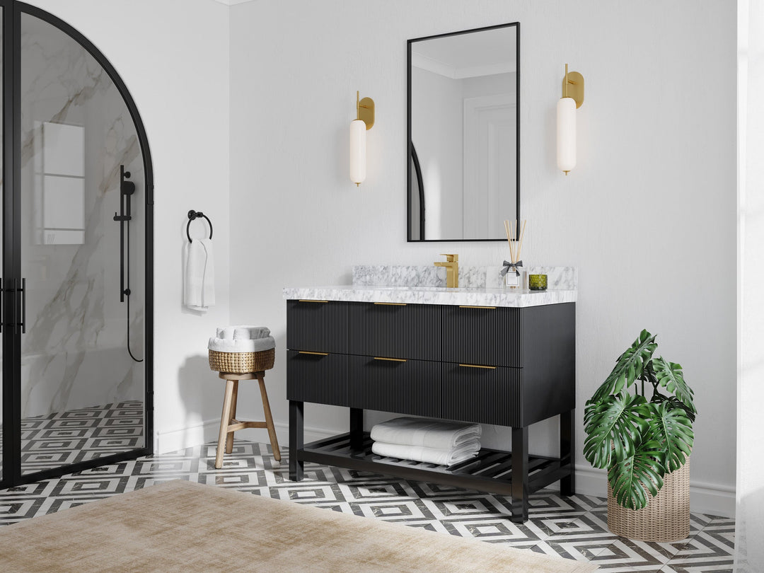 Catalina 48 in. W x 22 in. D Single Sink Bathroom Vanity in Black with Countertop - Side View