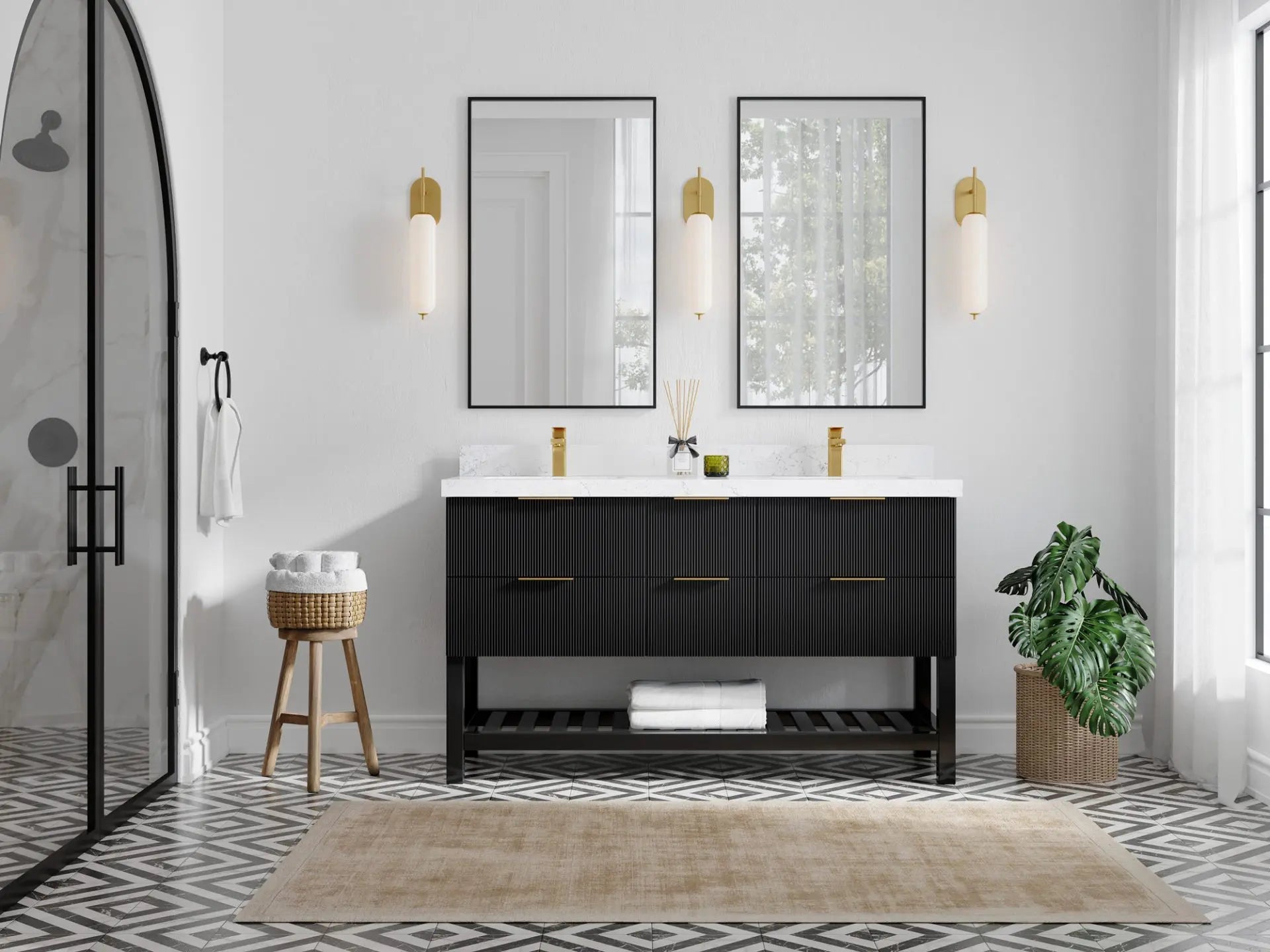 Catalina 60 in. W x 22 in. D Double Sink Bathroom Vanity in Black with Countertop - Full View