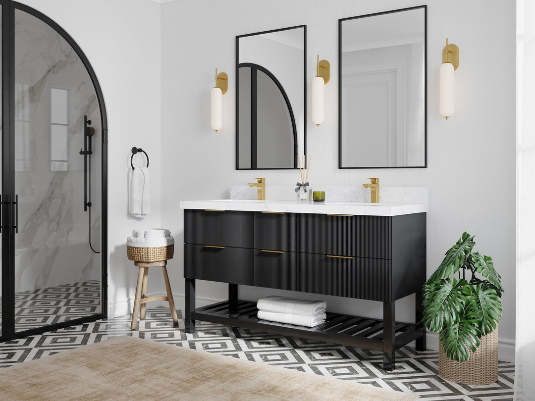 Catalina 60 in. W x 22 in. D Double Sink Bathroom Vanity in Black with Countertop - Side View