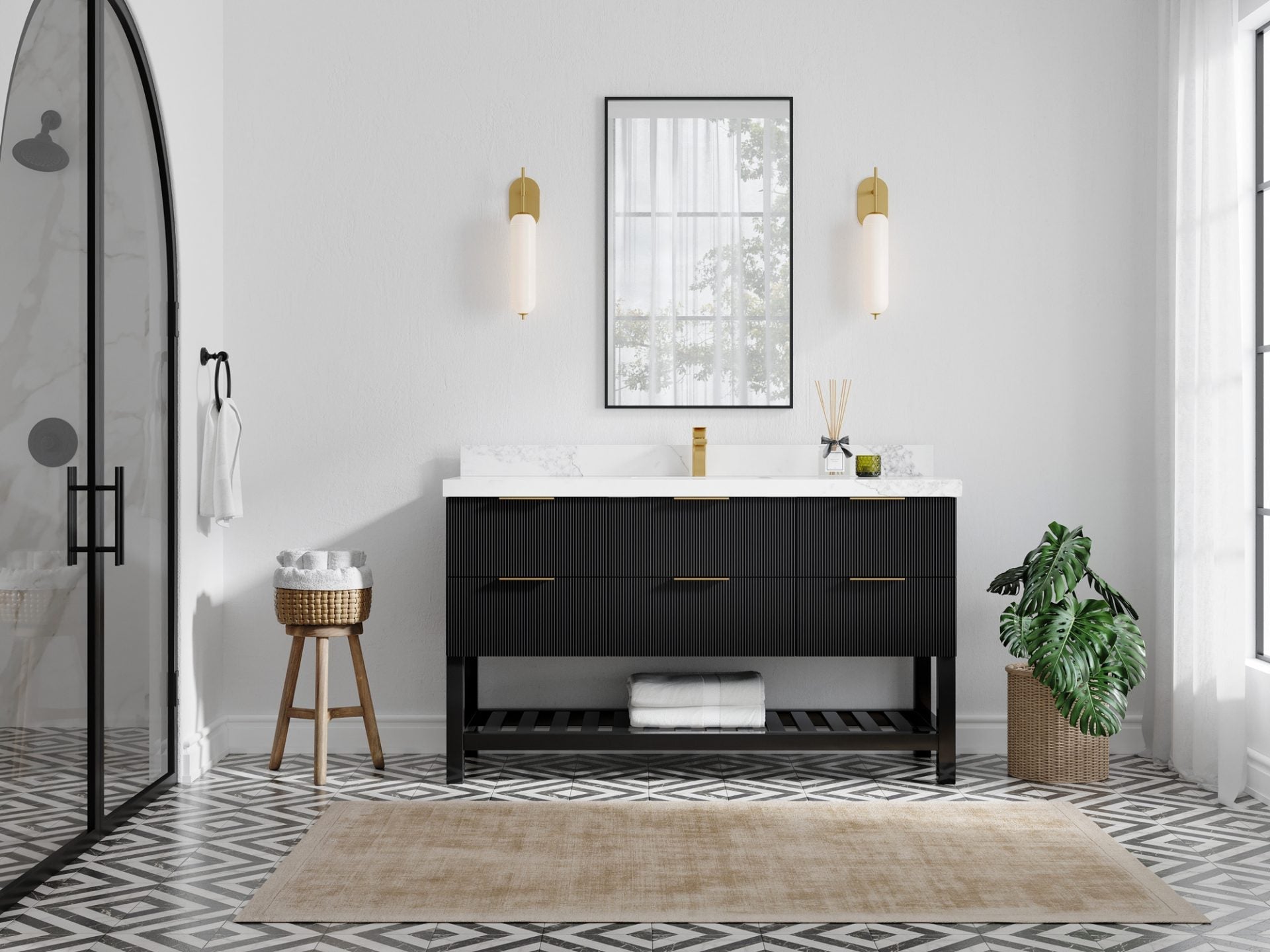 Catalina 60 in. W x 22 in. D Single Sink Bathroom Vanity in Black with Countertop - Full View
